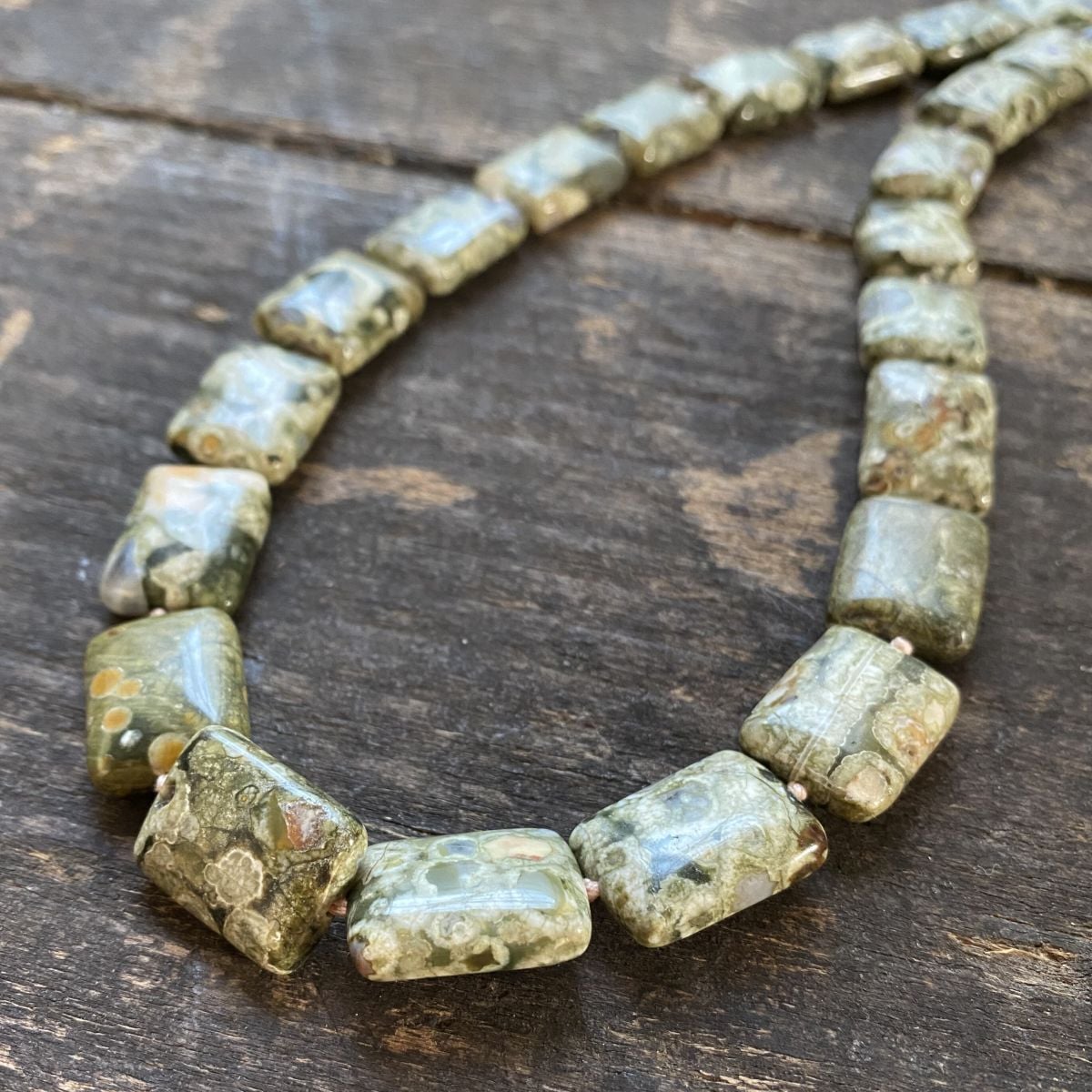 Green Ryolite bead necklace by Clare de la Torre