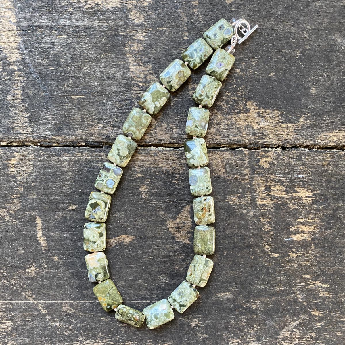 Green Ryolite bead necklace by Clare de la Torre