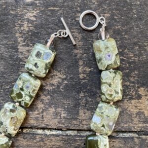 Green Ryolite bead necklace by Clare de la Torre