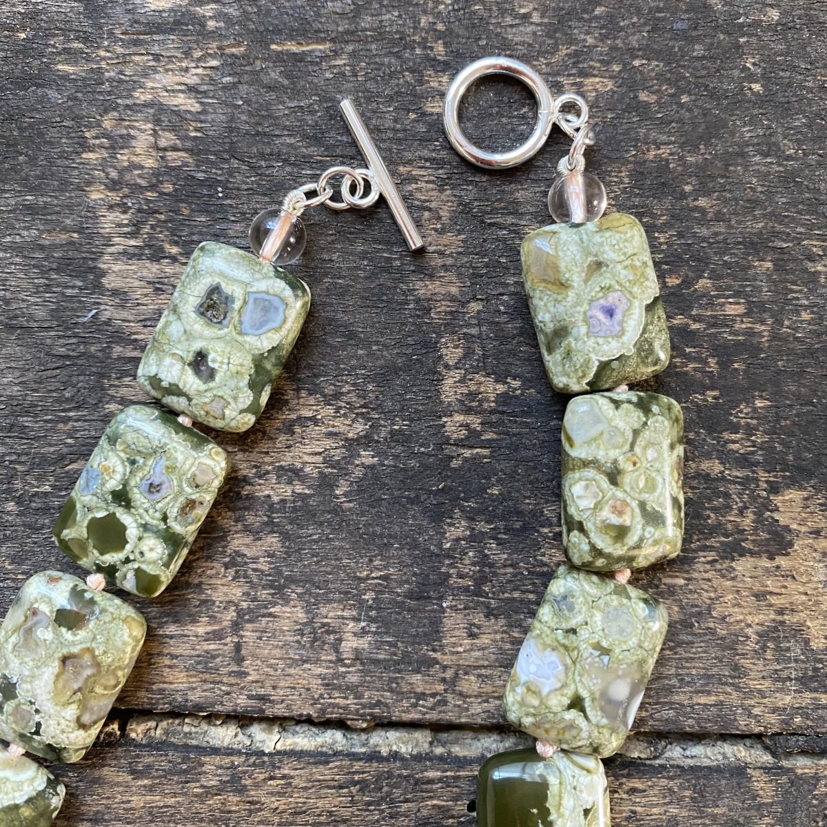 Green Ryolite bead necklace by Clare de la Torre