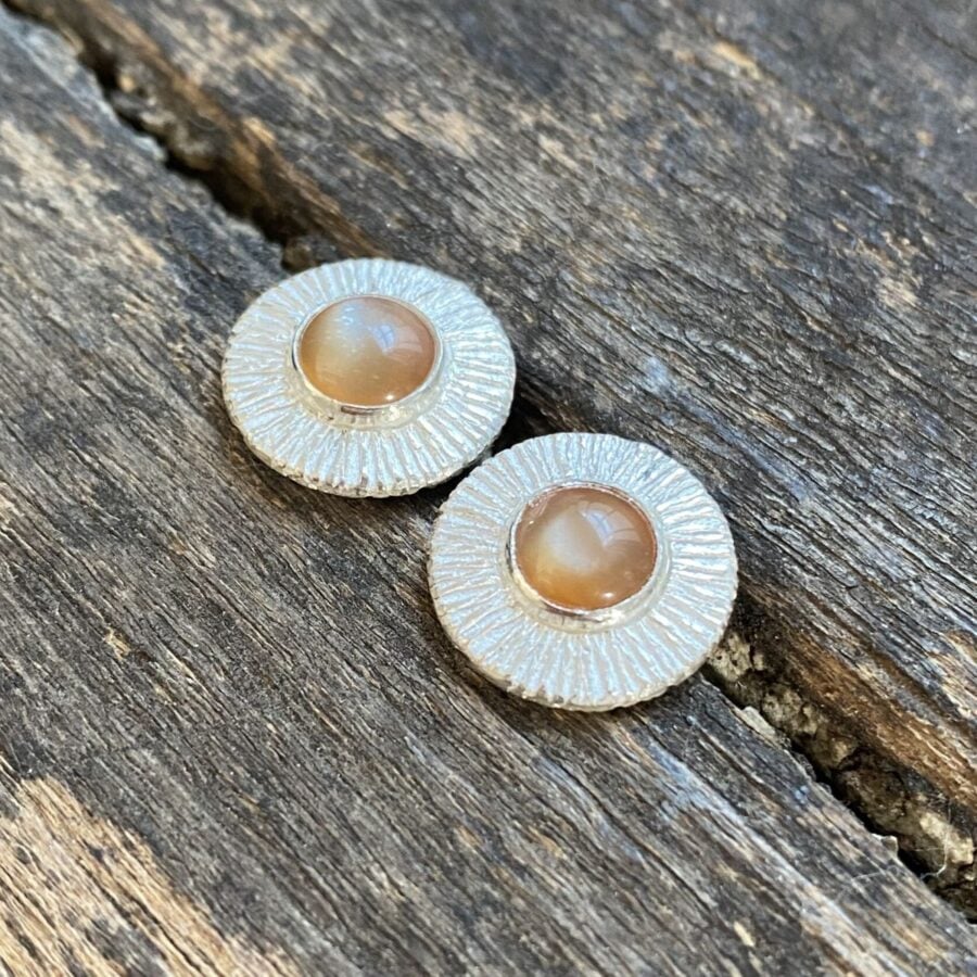 Silver Disc Earrings with Moonstone centre CDLT 3/7a
