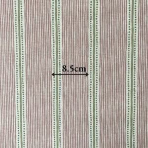 Pink & Green striped fabric on a roll at an angle