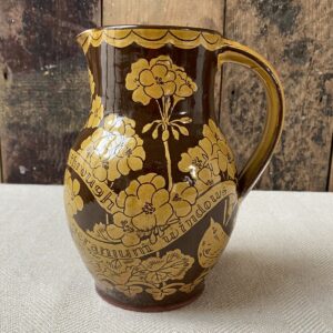 Katie B Morgan slipware Harvest Jug on tablecloth