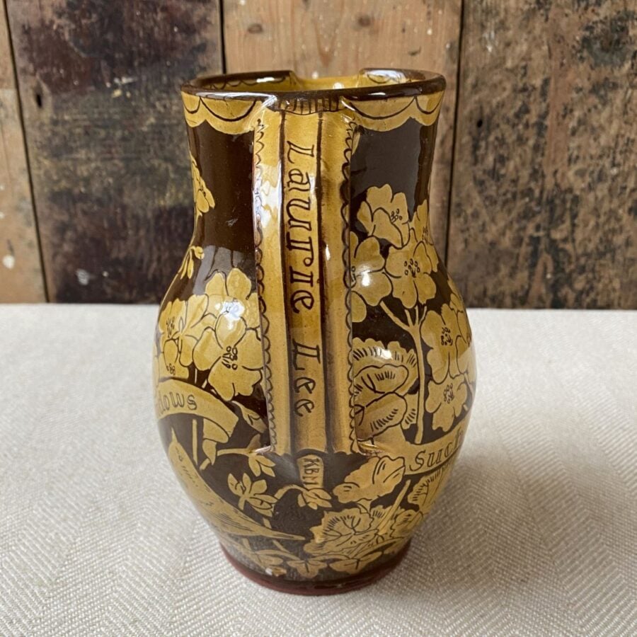Katie B Morgan slipware Harvest Jug on tablecloth