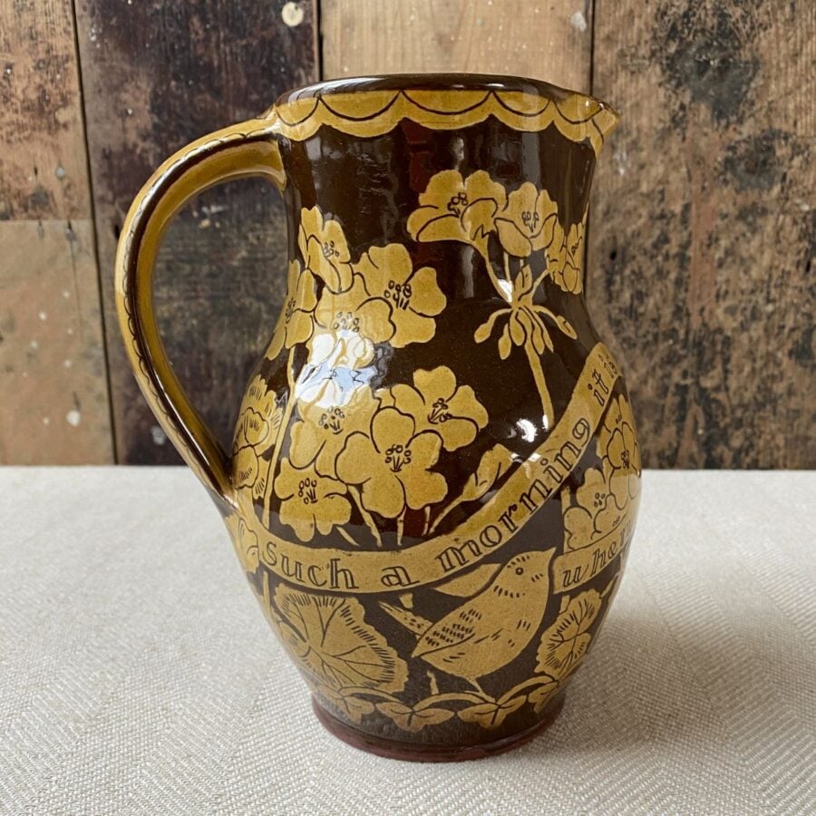 Katie B Morgan slipware Harvest Jug on tablecloth