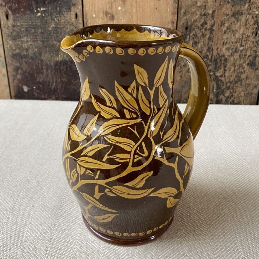 Katie B Morgan slipware Harvest Jug on tablecloth