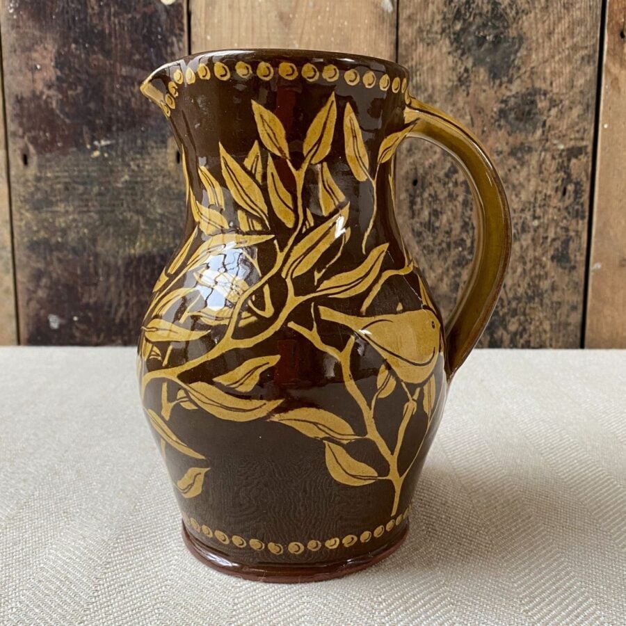 Katie B Morgan slipware Harvest Jug on tablecloth