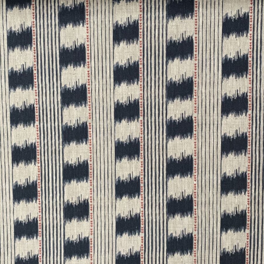 Flat lay of a dark indigo striped fabric
