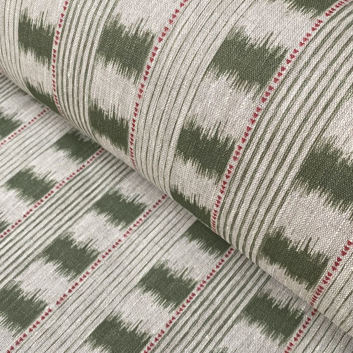 Sage green Striped linen on a roll
