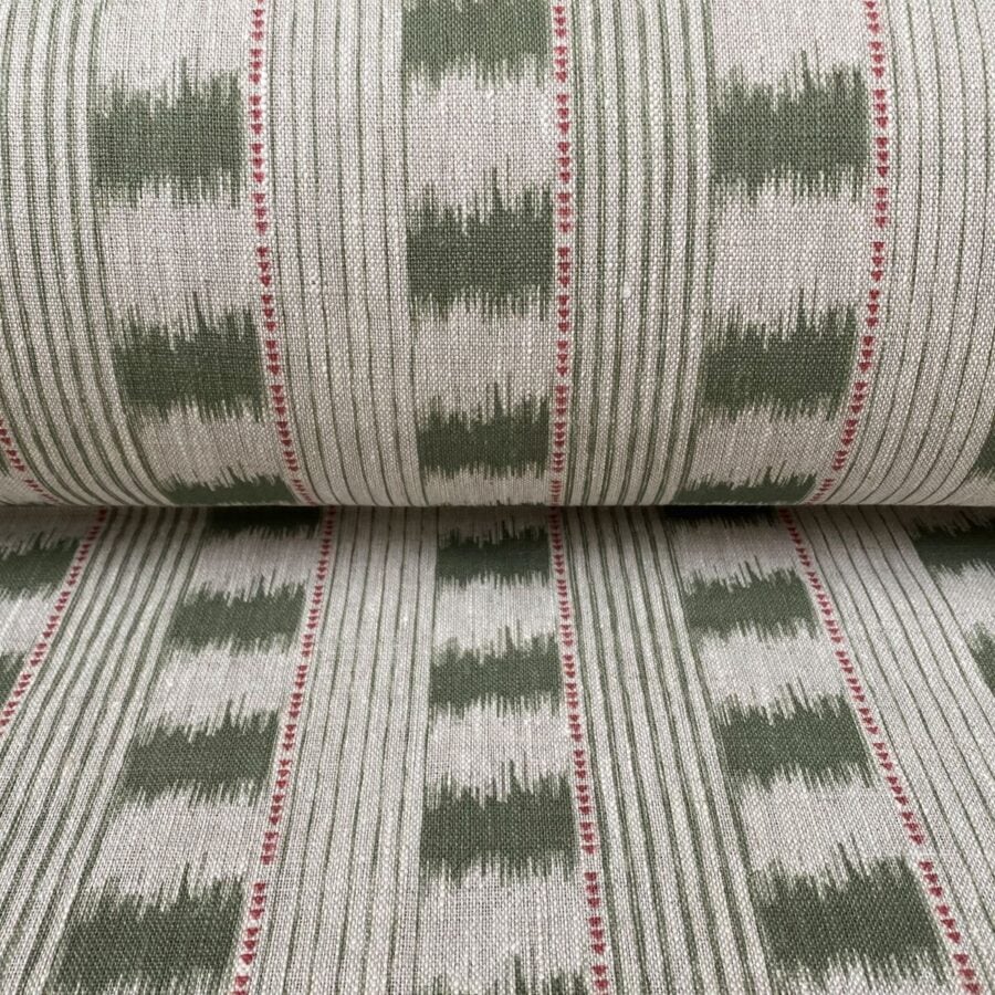 Sage green Striped linen on a roll