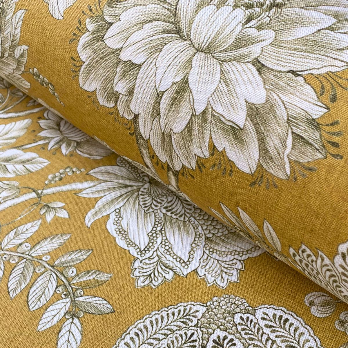 Extra Wide Falabella fabric in mustard on a roll