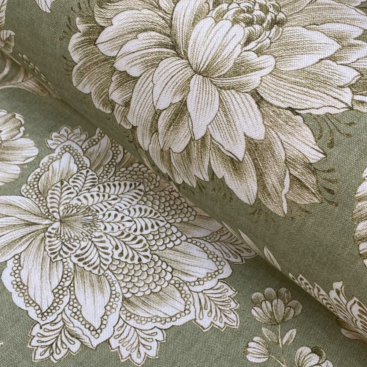 Extra Wide Falabella fabric in sage green on a roll