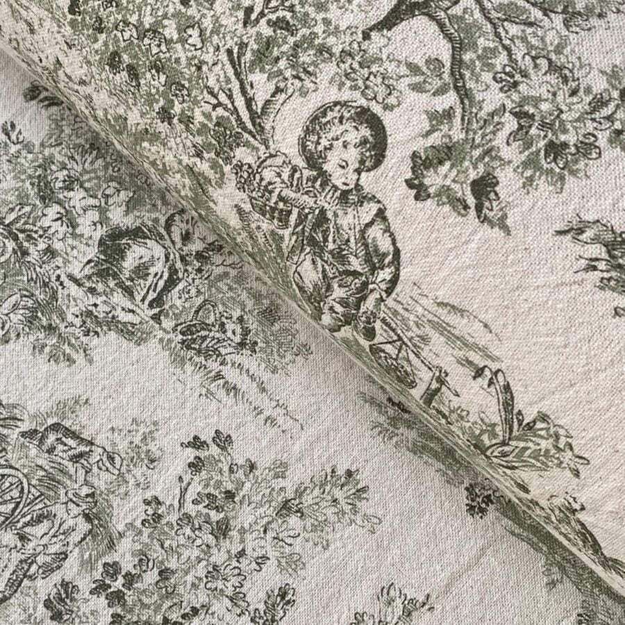 Elysium print fabric on a roll two-green design