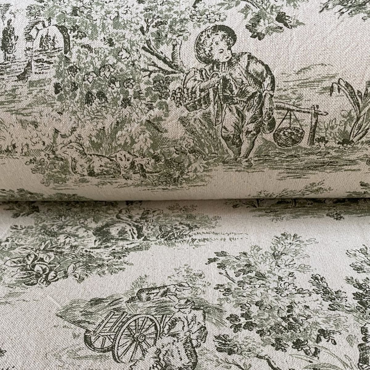 Elysium print fabric on a roll two-green design