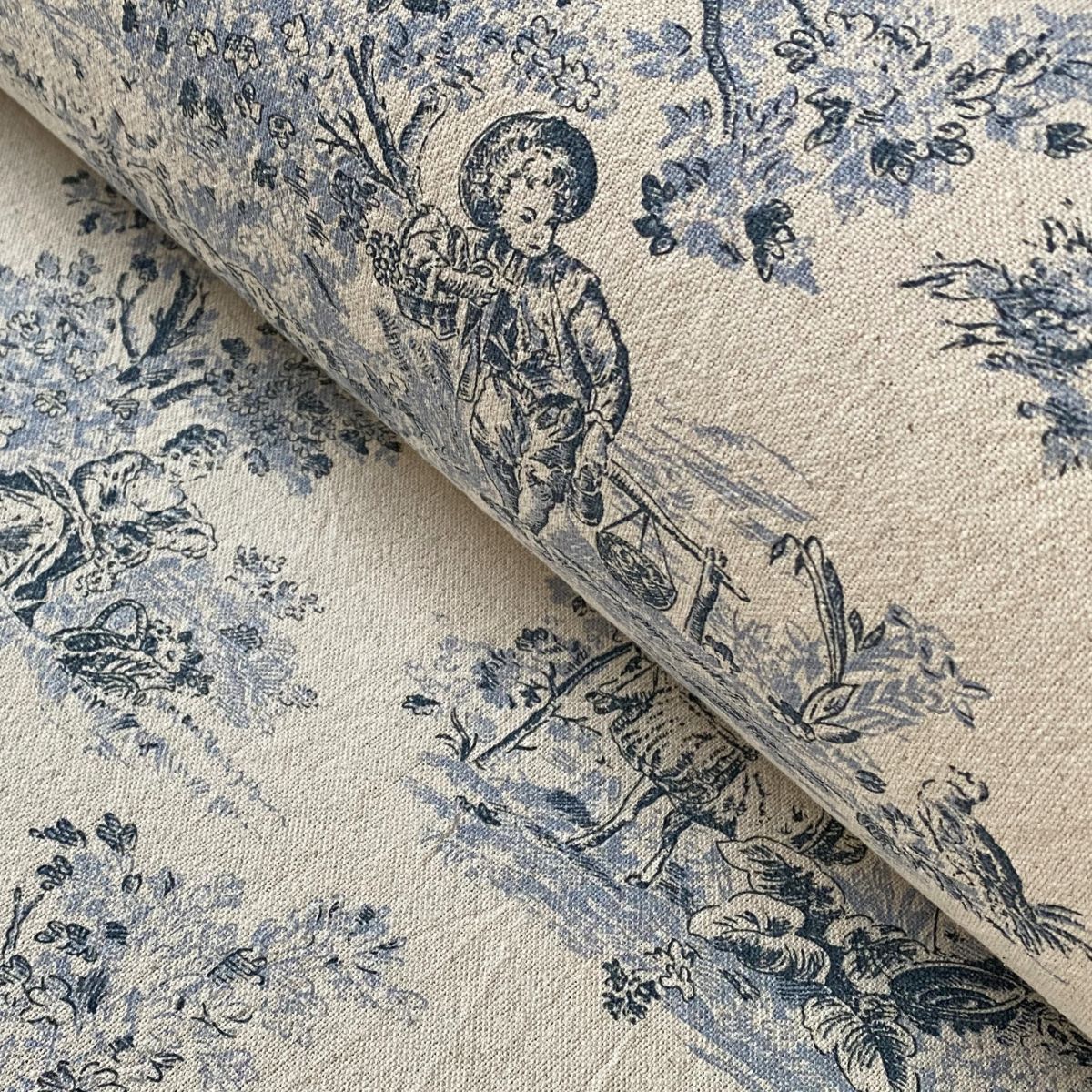 Elysium Print cotton of a pastoral, Toile De Jouy pattern. Tinsmiths