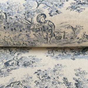 Elysium Print cotton of a pastoral, Toile De Jouy pattern. Tinsmiths