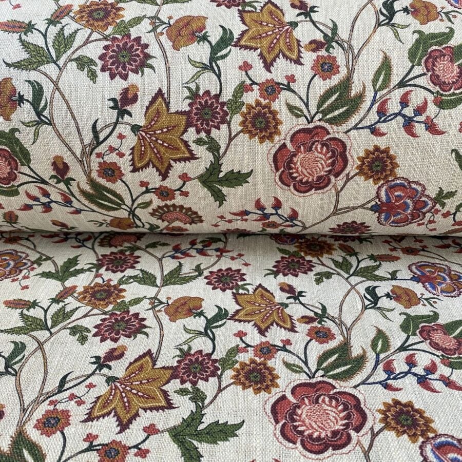 Melody Linen Raspberry & Leaf Green