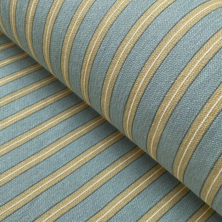 Alma Ticking Fabric in Seagreen & Gold