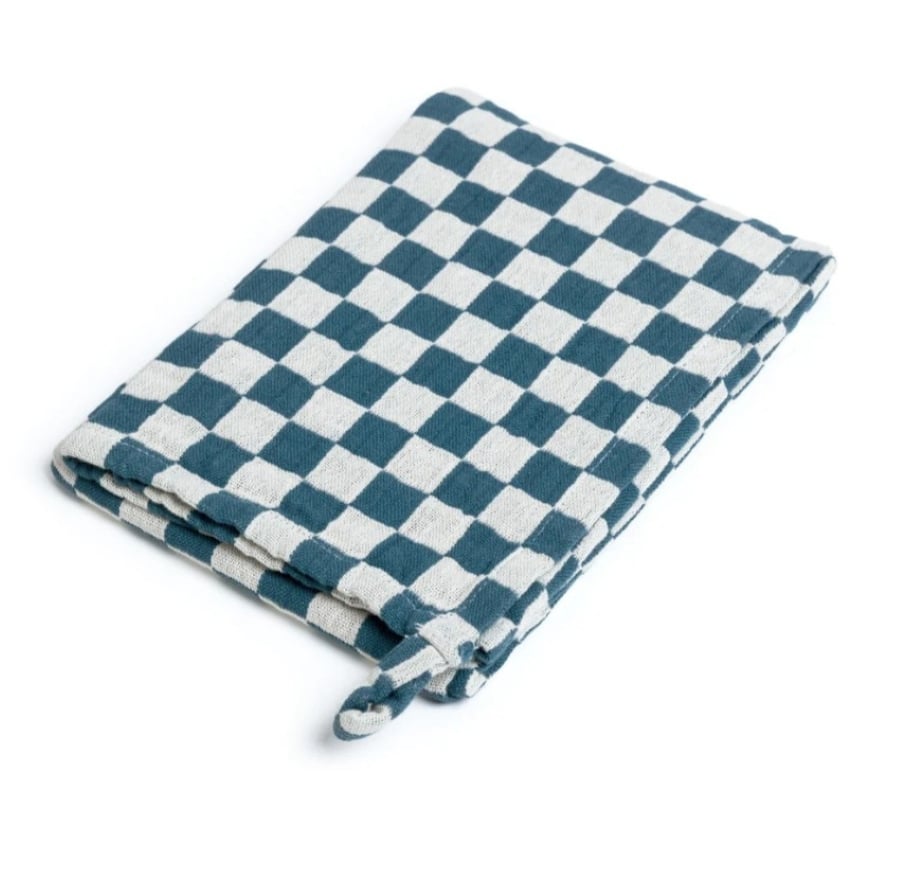 Checked Cotton Hand Towel Teal
