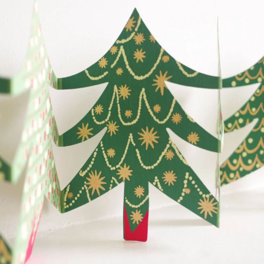 Christmas Tree concertina garland on white background