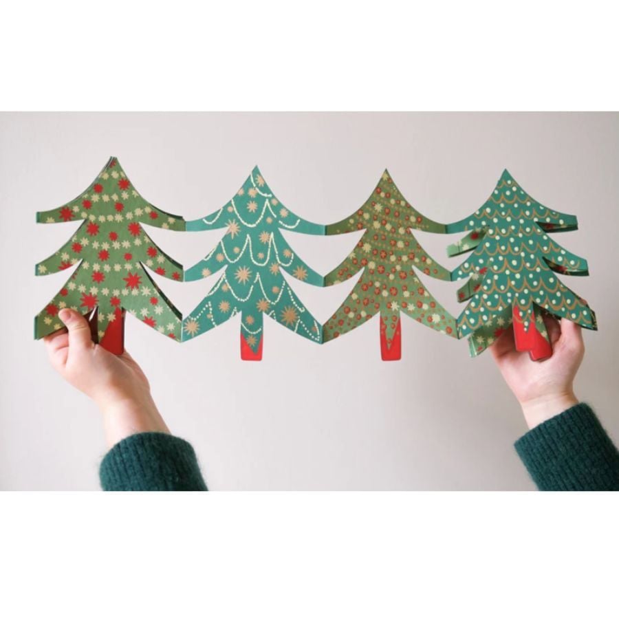 Christmas Tree concertina garland on white background