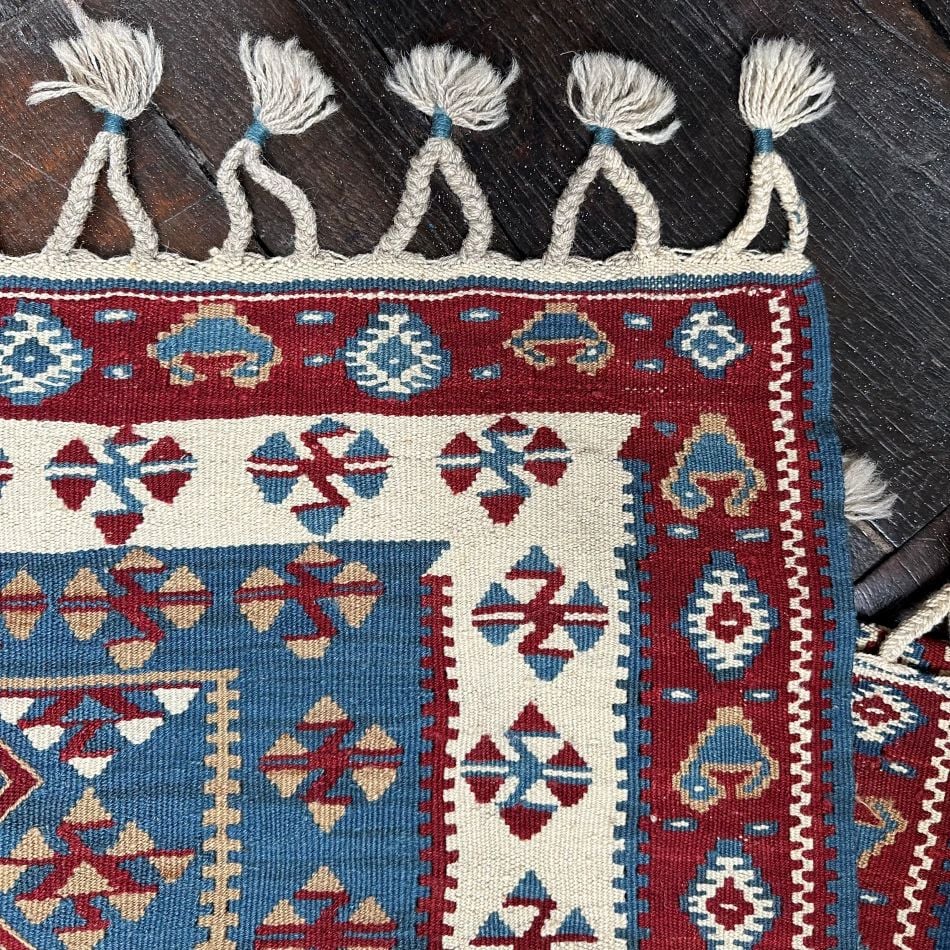 Vintage Kilim Rug in blue and red