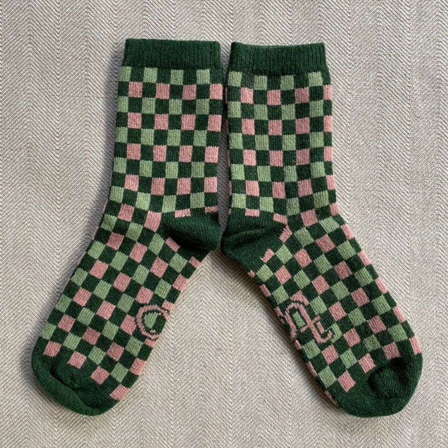 Catherin tough Lambswool Socks Green Pink