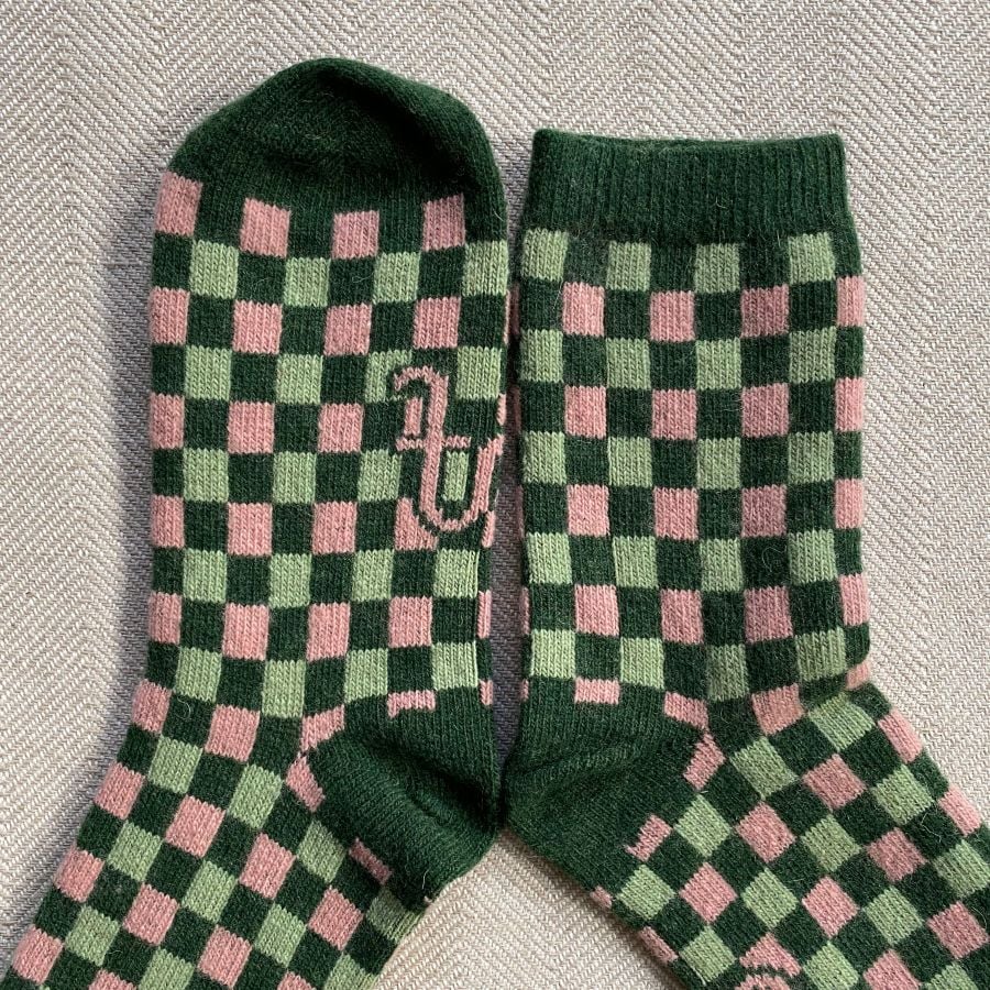 Catherin tough Lambswool Socks Green Pink