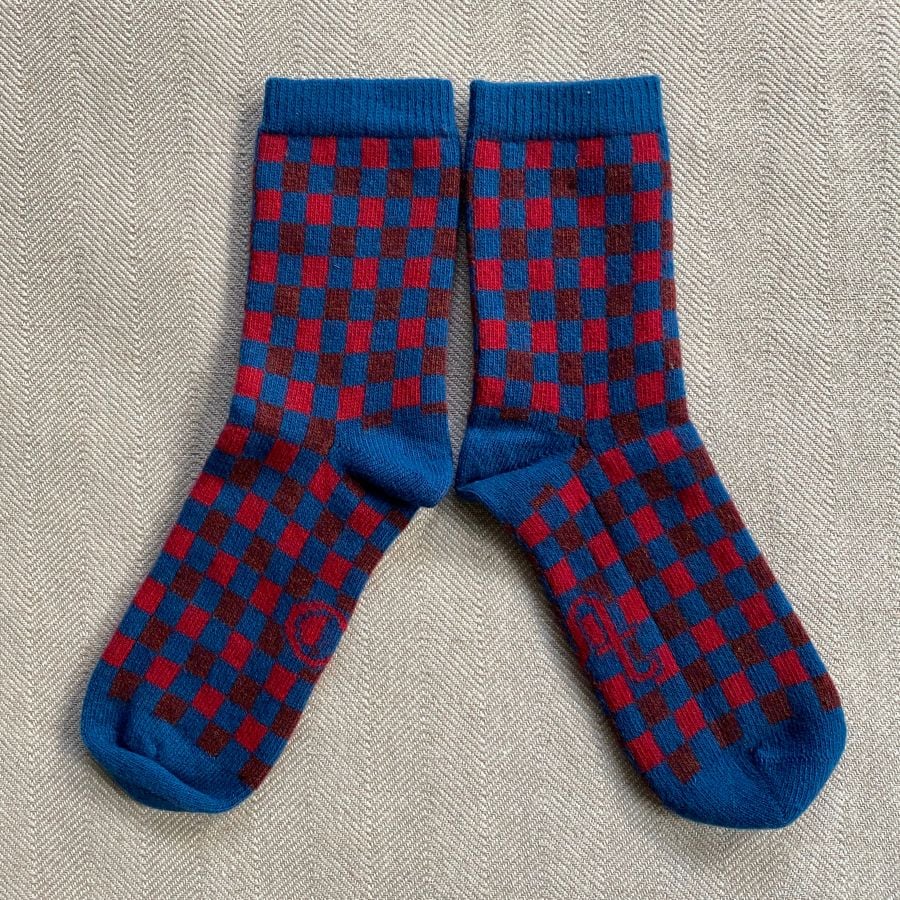 Catherin tough Lambswool Socks Red Blue