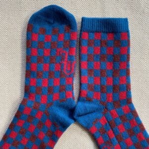 Lambswool Patterned Socks Red & Blue - Image 2