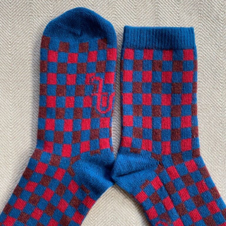 Lambswool Patterned Socks Red & Blue - Image 2