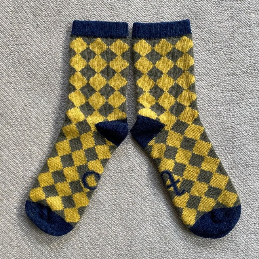 Catherine Tough Lambswool Socks yellow check
