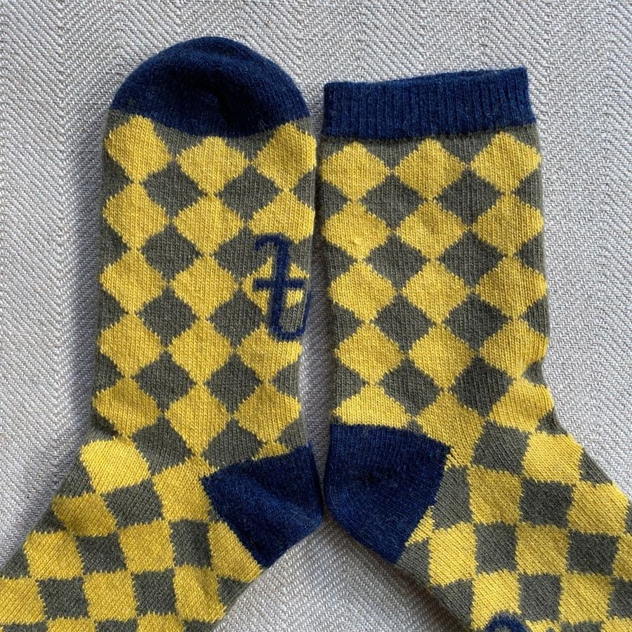 Lambswool Patterned Socks Yellow & Olive