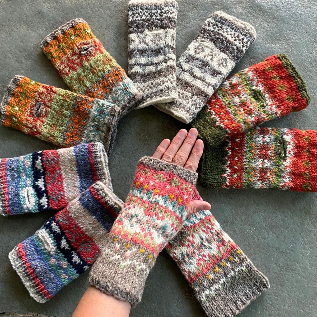 Pachamama circle of fairisle mittens in multi-colours