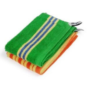 2 Pack Striped Terry Facecloth Green & Orange - Image 2