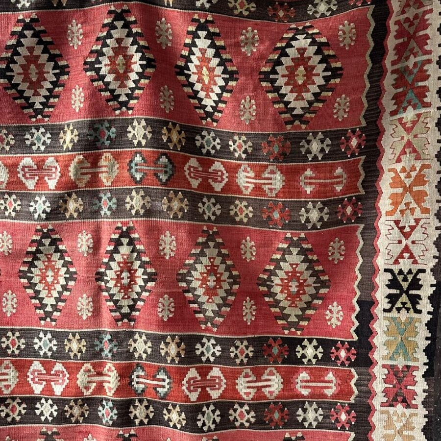 Antique Kilim very large in soft reds
