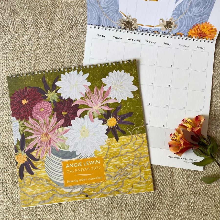 A pair of Angie Lewin 2027 calendar of floral watercolours