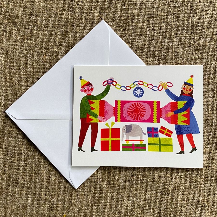 Christmas Card on fabric background
