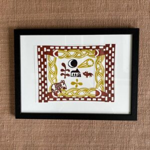Desdemona framed lino print on cloth background