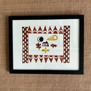 Desdemona framed lino print on cloth background
