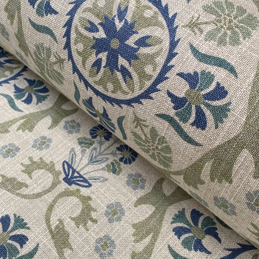 Extra Wide Eden Suzani fabric in blues & greens