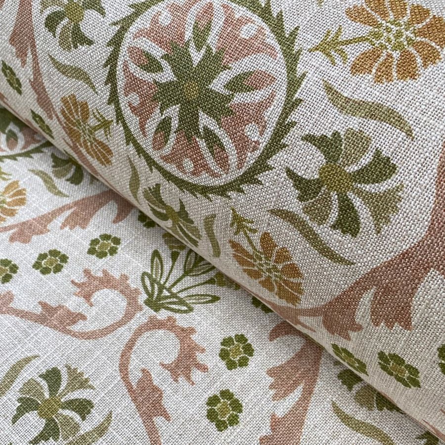 Extra Wide Eden Suzani fabric in green, gold & pink