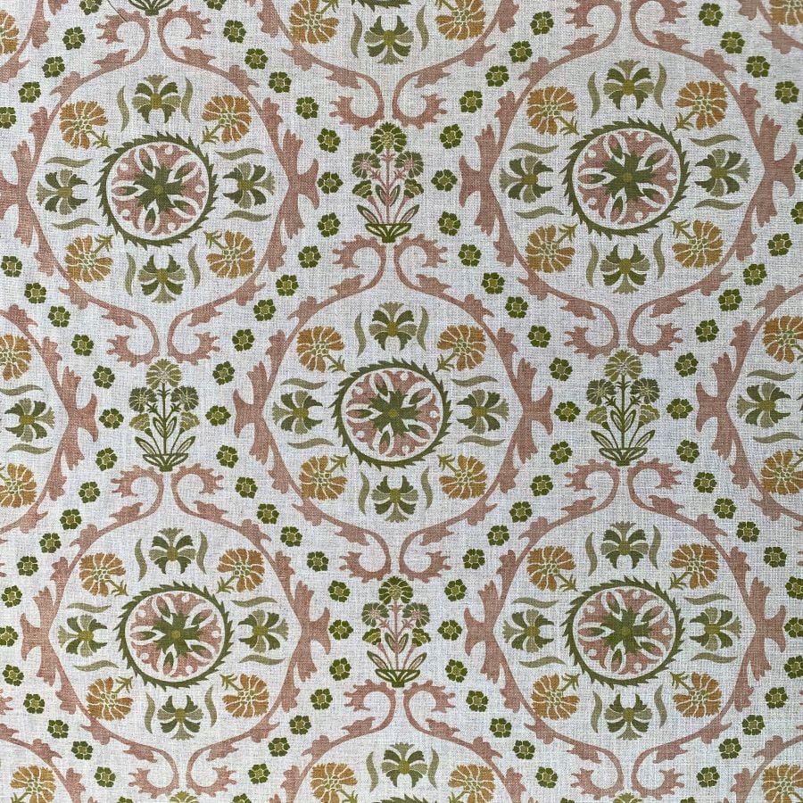 Extra Wide Eden Suzani fabric in green, gold & pink