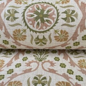 Extra Wide Eden Suzani fabric in green, gold & pink