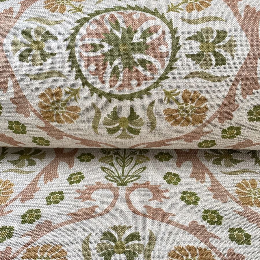 Extra Wide Eden Suzani fabric in green, gold & pink