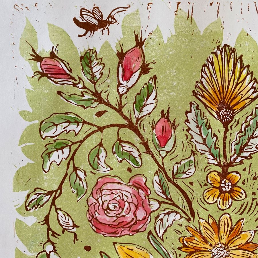 Jen Whiskerd Hand-Coloured Print - Elizabethan Flower Vase