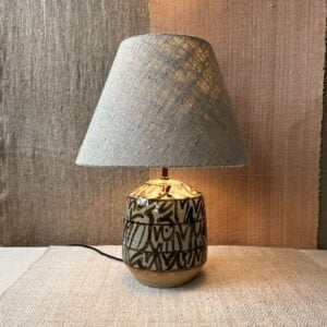 pottery lamp base with natural linen shade