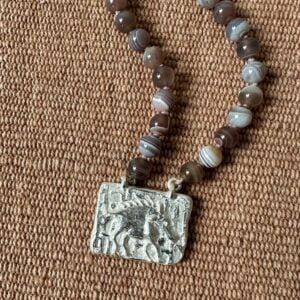Silver boar Tree of Life Necklace pendant with agate necklace