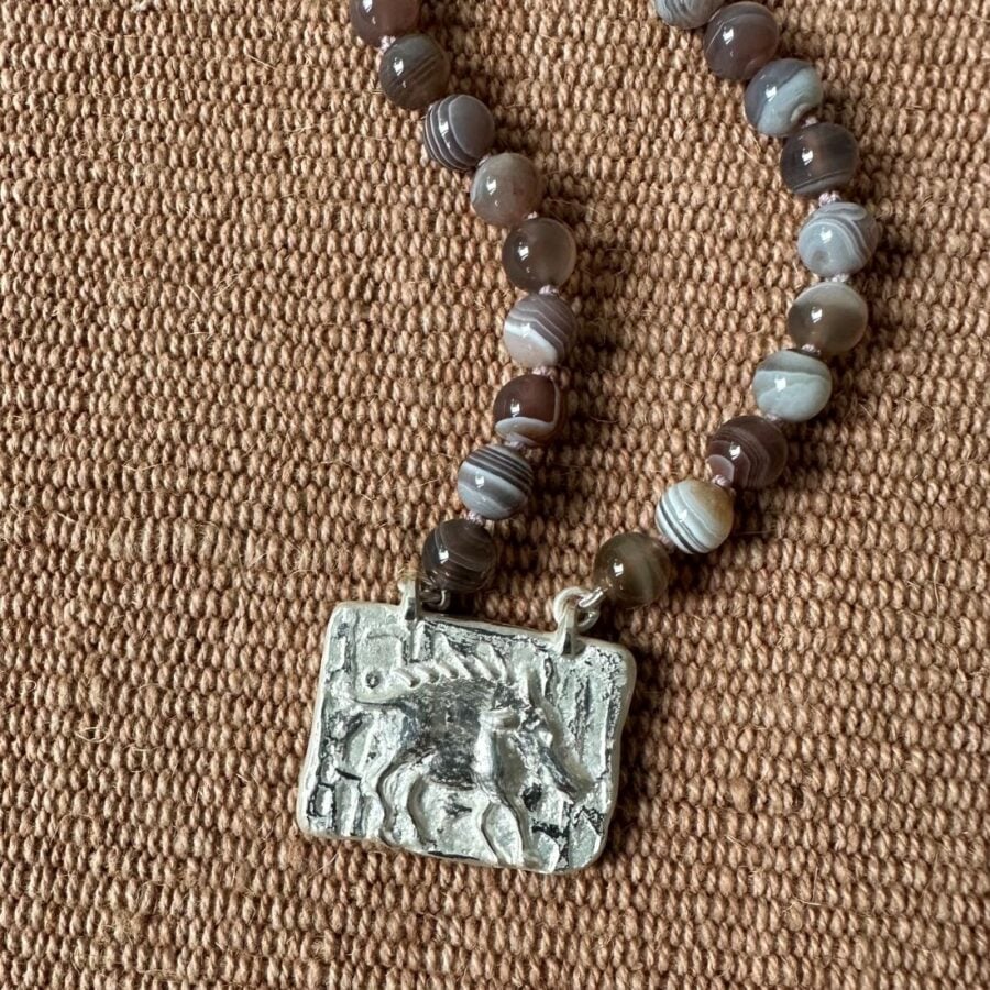 Silver boar Tree of Life Necklace pendant with agate necklace