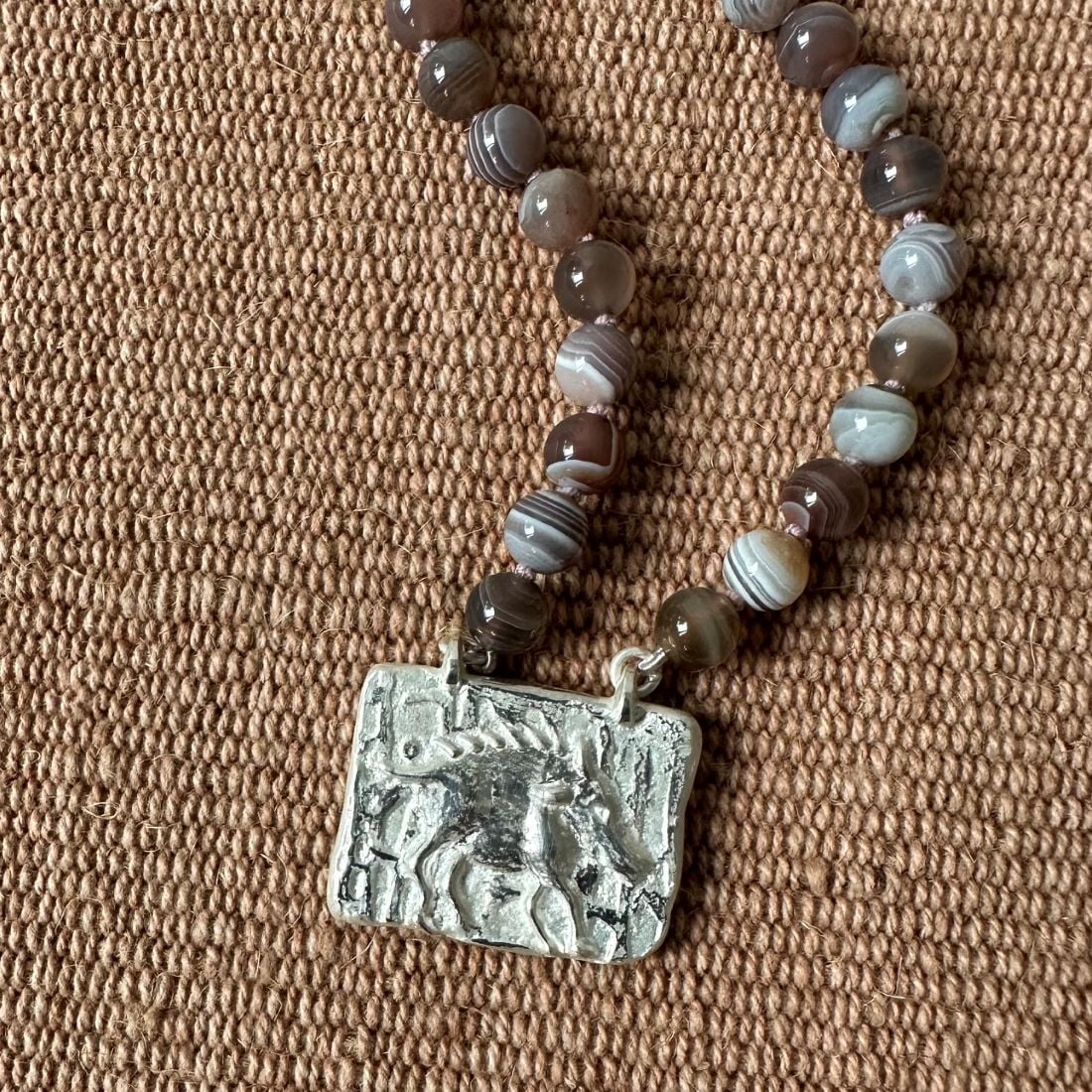 Silver boar Tree of Life Necklace pendant with agate necklace